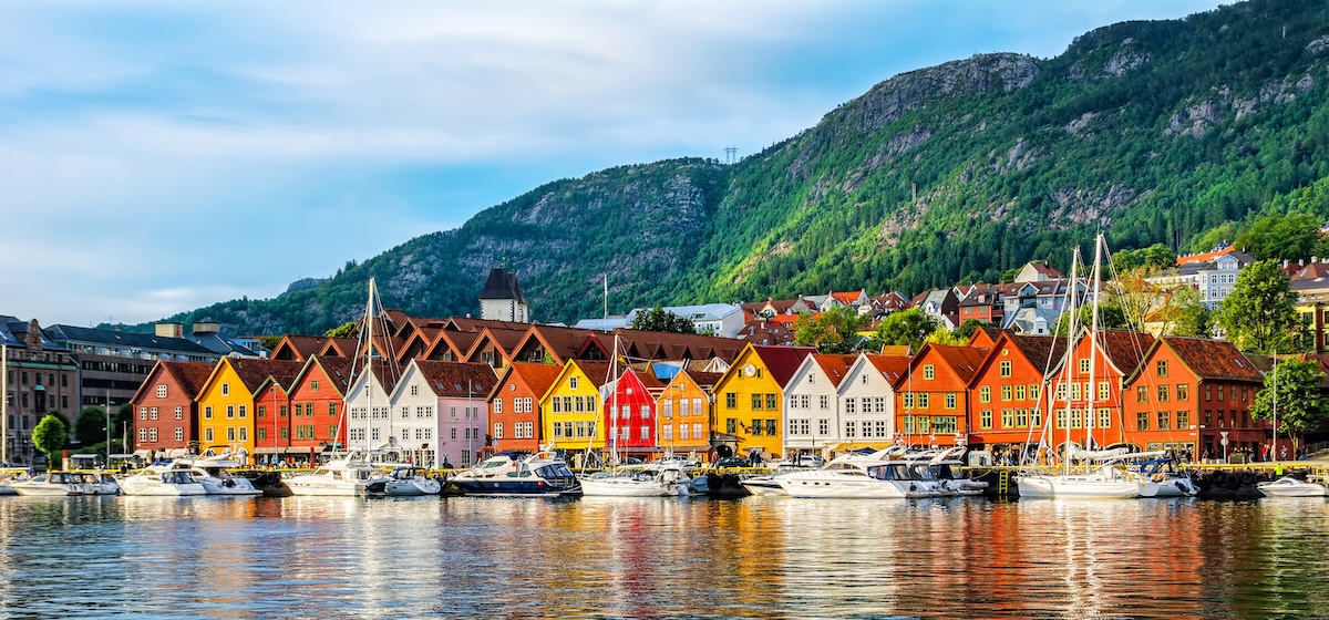 Bergen, Norway. View of historical buildings in Bryggen- Hanseatic wharf in Bergen, Norway. UNESCO World Heritage Site