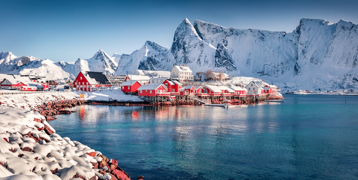 Captivating afternoon scene of Sakrisoy village, Norway, Europe. Superb winter view of Lofoten Islads. Beautiful seascape of Norwegian sea. Untouched winter landscape. Kolor stitching | 2 pictures | Size: 12532 x 6051 | Lens: Standard | RMS: 2.91 | FOV: 56.55 x 28.95 ~ 4.31 | Projection: Planar | Color: LDR |