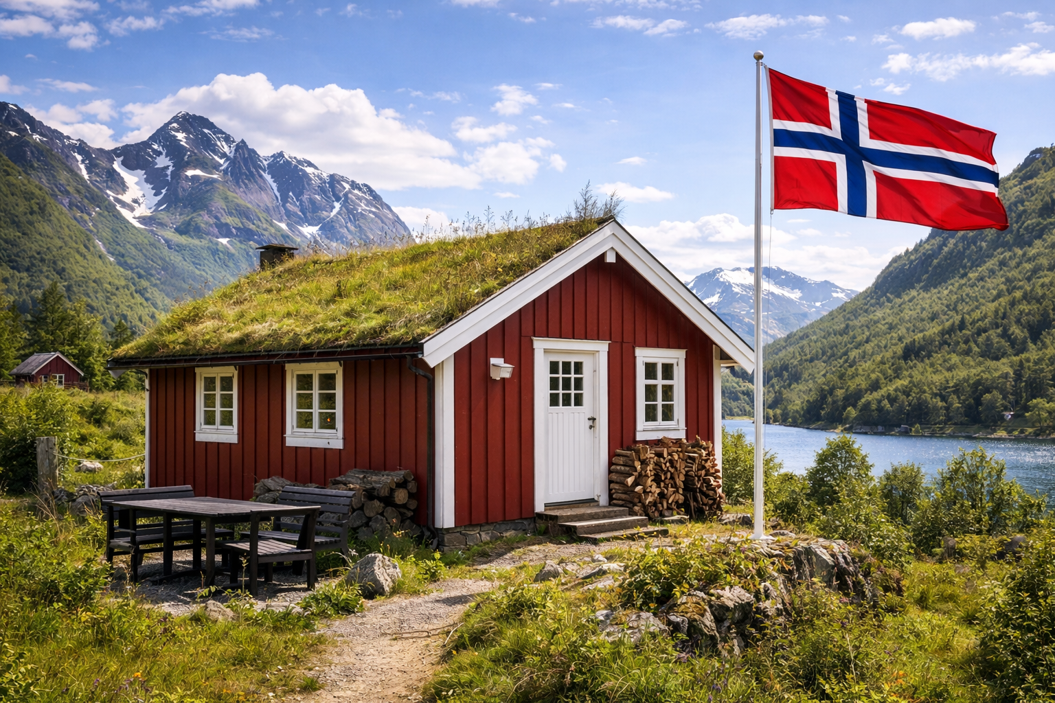 Rotes norwegisches Holzhaus