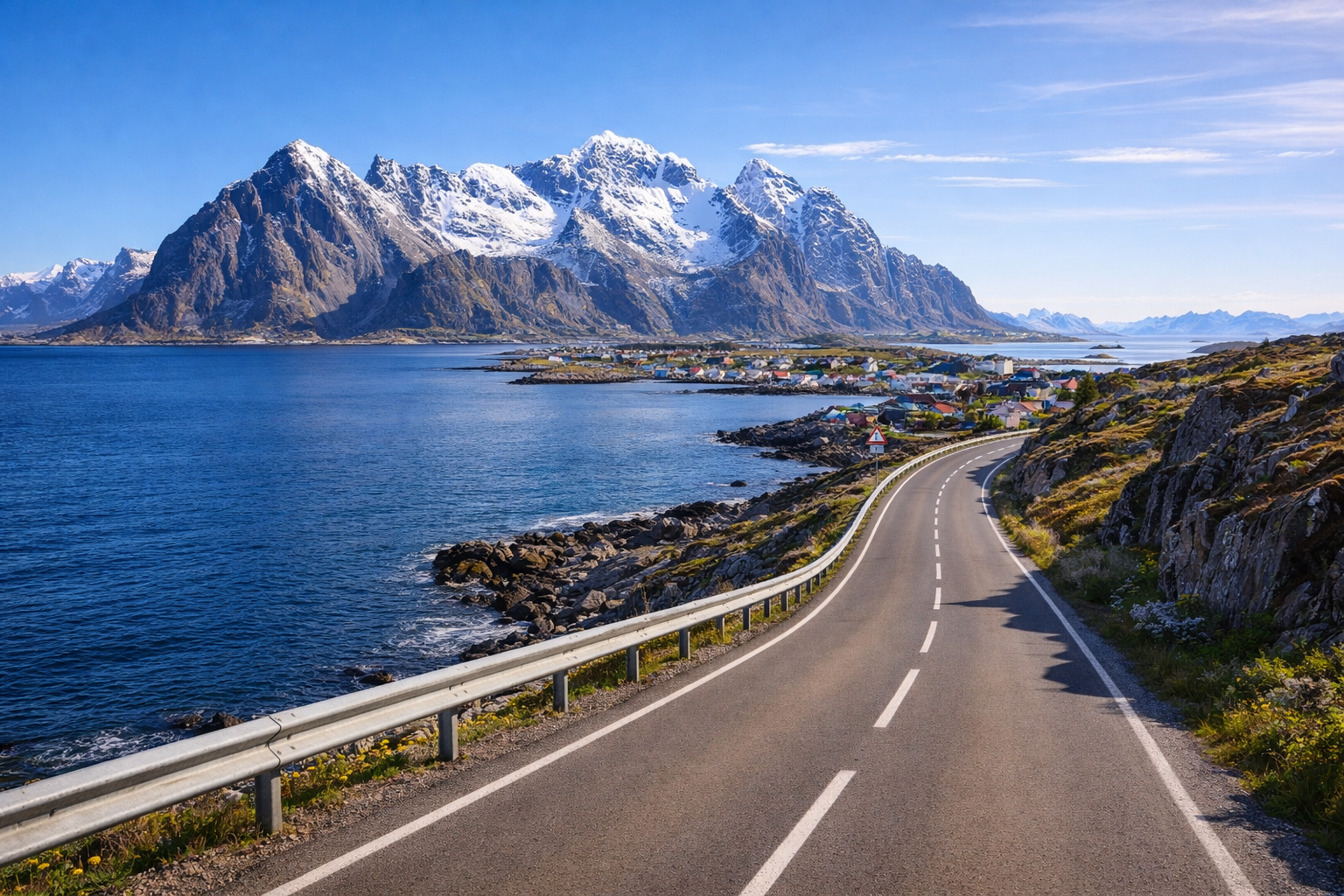 Serpentine Küstenstrasse in den Lofoten